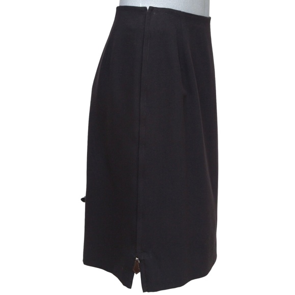 HERMES Skirt Wool Dark Brown Straight Cut Classic Leather Zipper Sz 40 VINTAGE - Picture 1 of 9